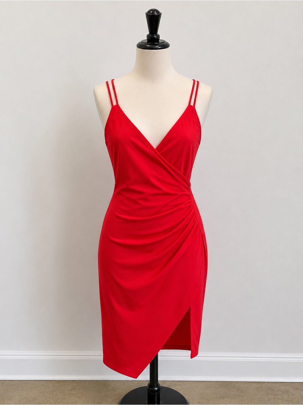 Forever 21 Bright Red Spaghetti-Strap Wrap Mini Dress